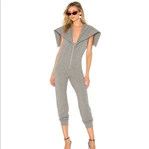 Norma Kamali Gray Hooded Cape Jumpsuit